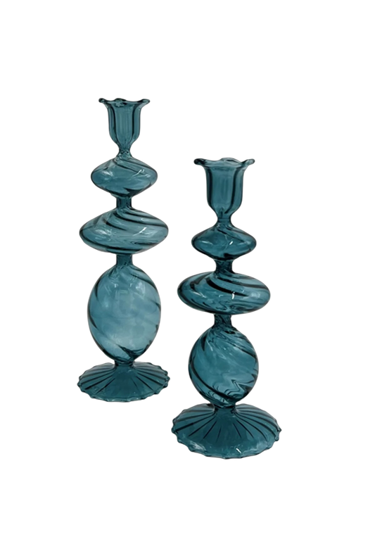 Swirl Glass Candlesticks - Pair