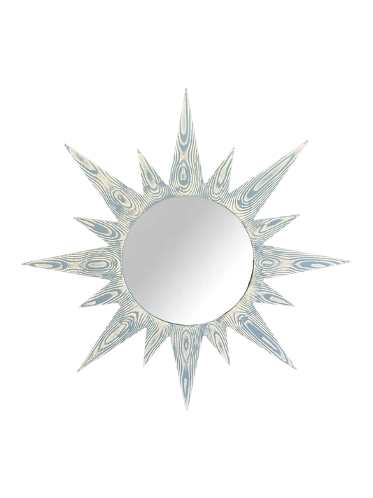 Small Bespoke Hand-Painted Sunburst Mirror in Wedgwood Faux Bois