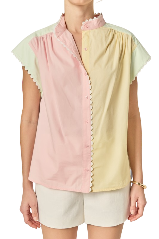 Ric Rac Color Block Button Up