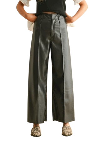 Vegan Leather Wide Leg Pants - Black