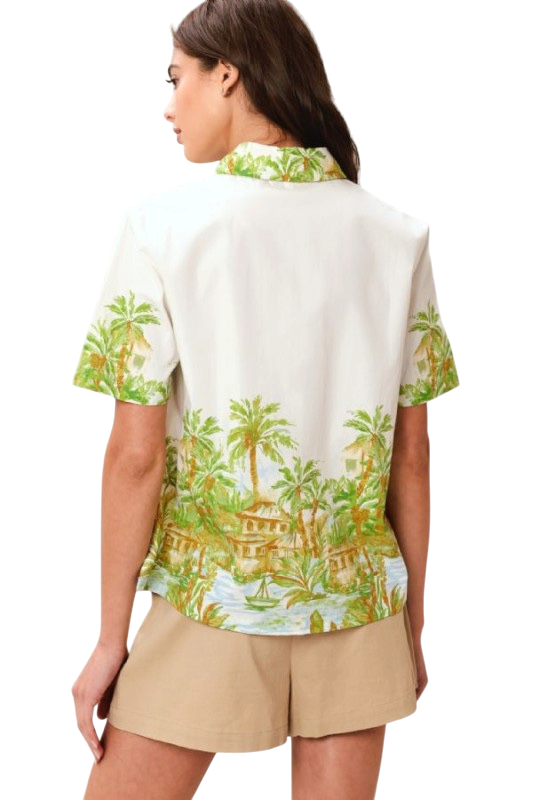 Green & White Palms Button Up Shirt