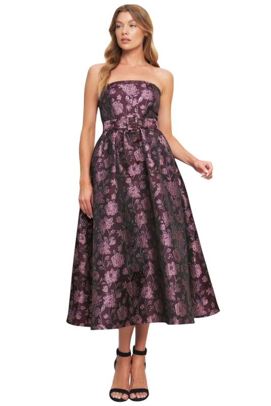 Rose Jacquard Midi in Plum