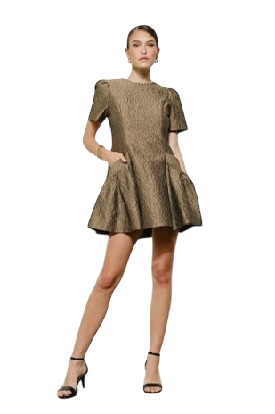 Jacquard Puff Sleeve Mini - Bronze