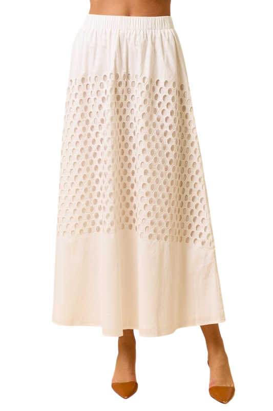 Eyelet Elastic Waist Maxi Skirt