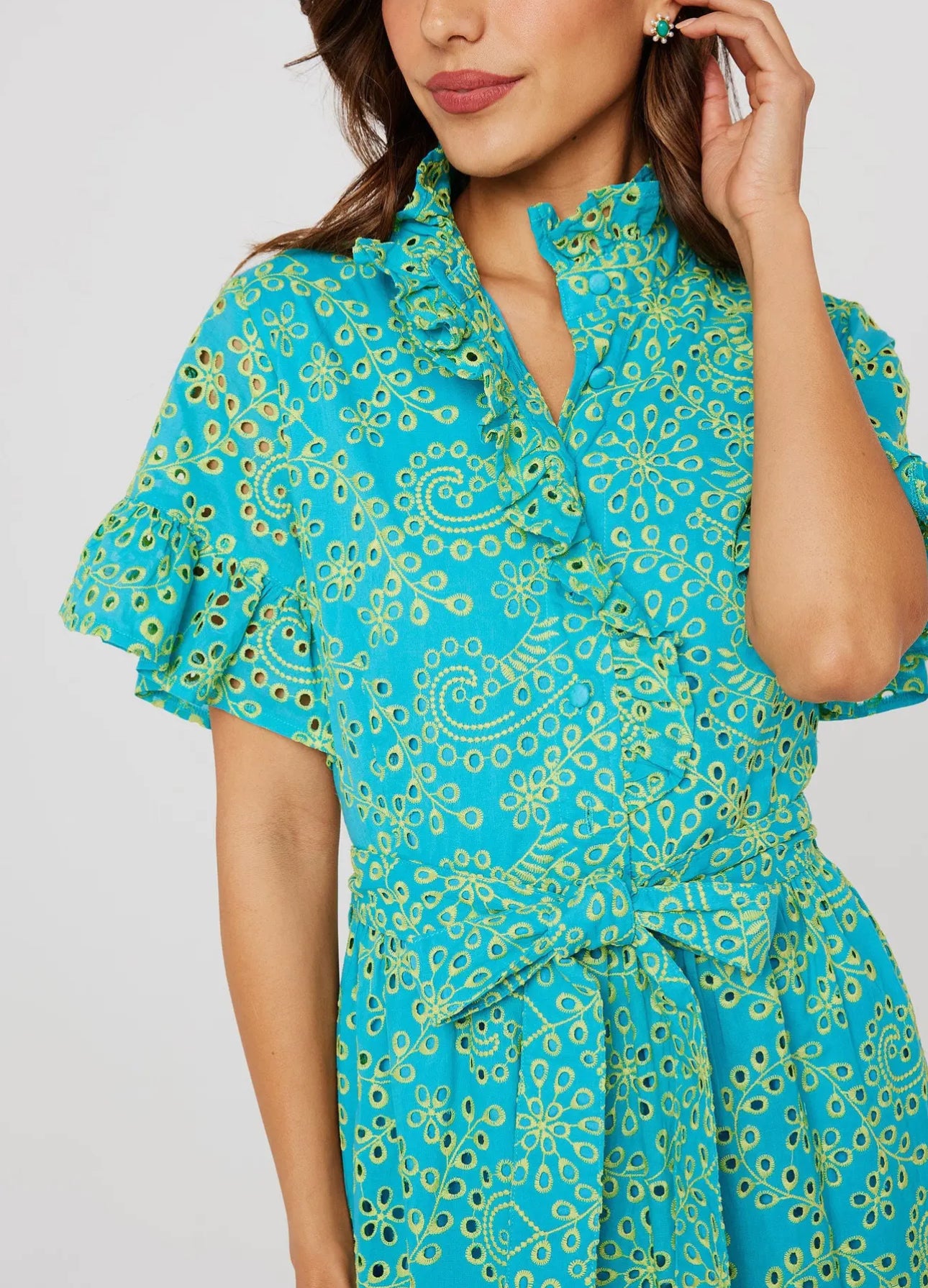 Sadie Maxi - Teal and Chartreuse Eyelet