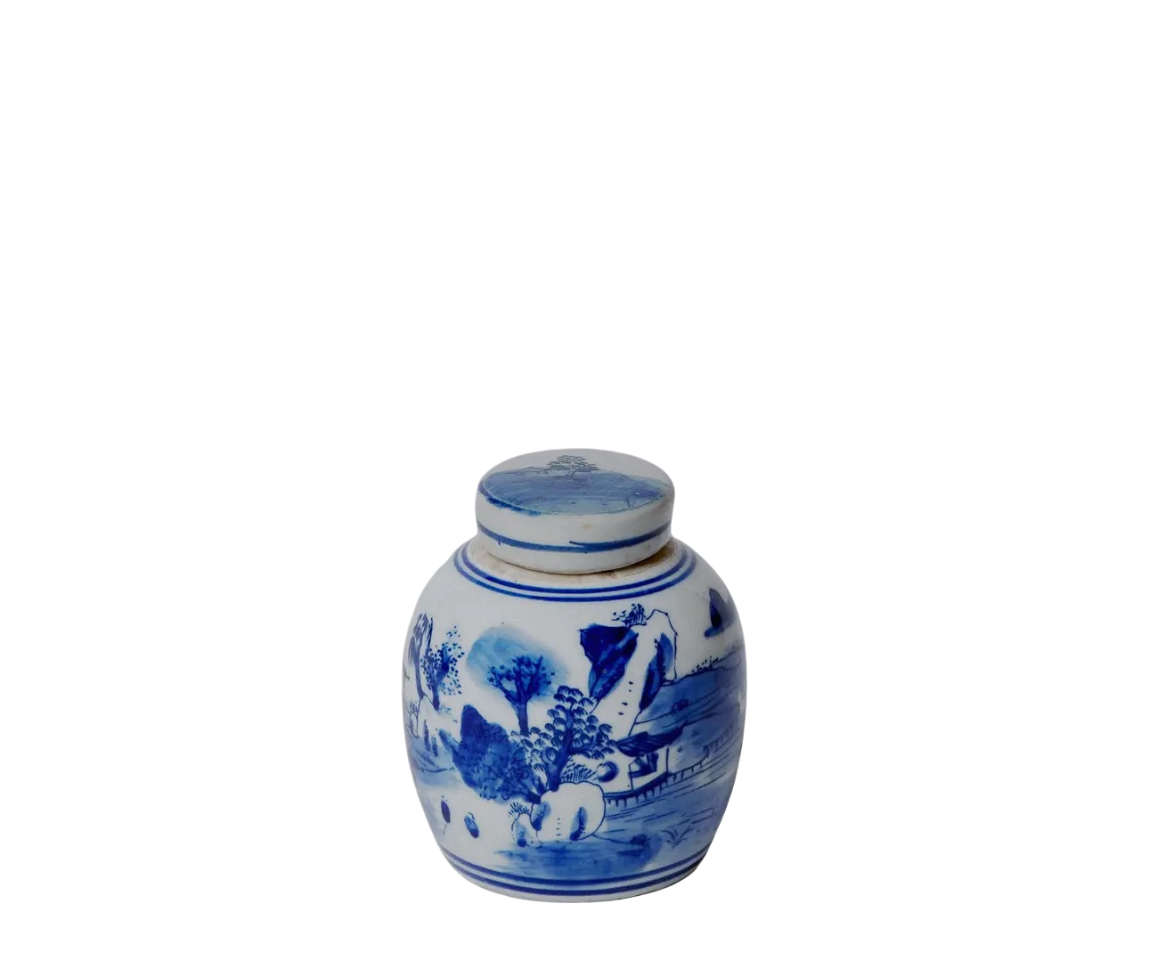 Blue & White Mini Landscape Round Storage Jar