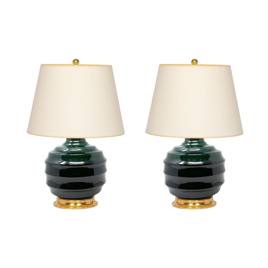 Wide Ribbed Ball Lamp in Peacock