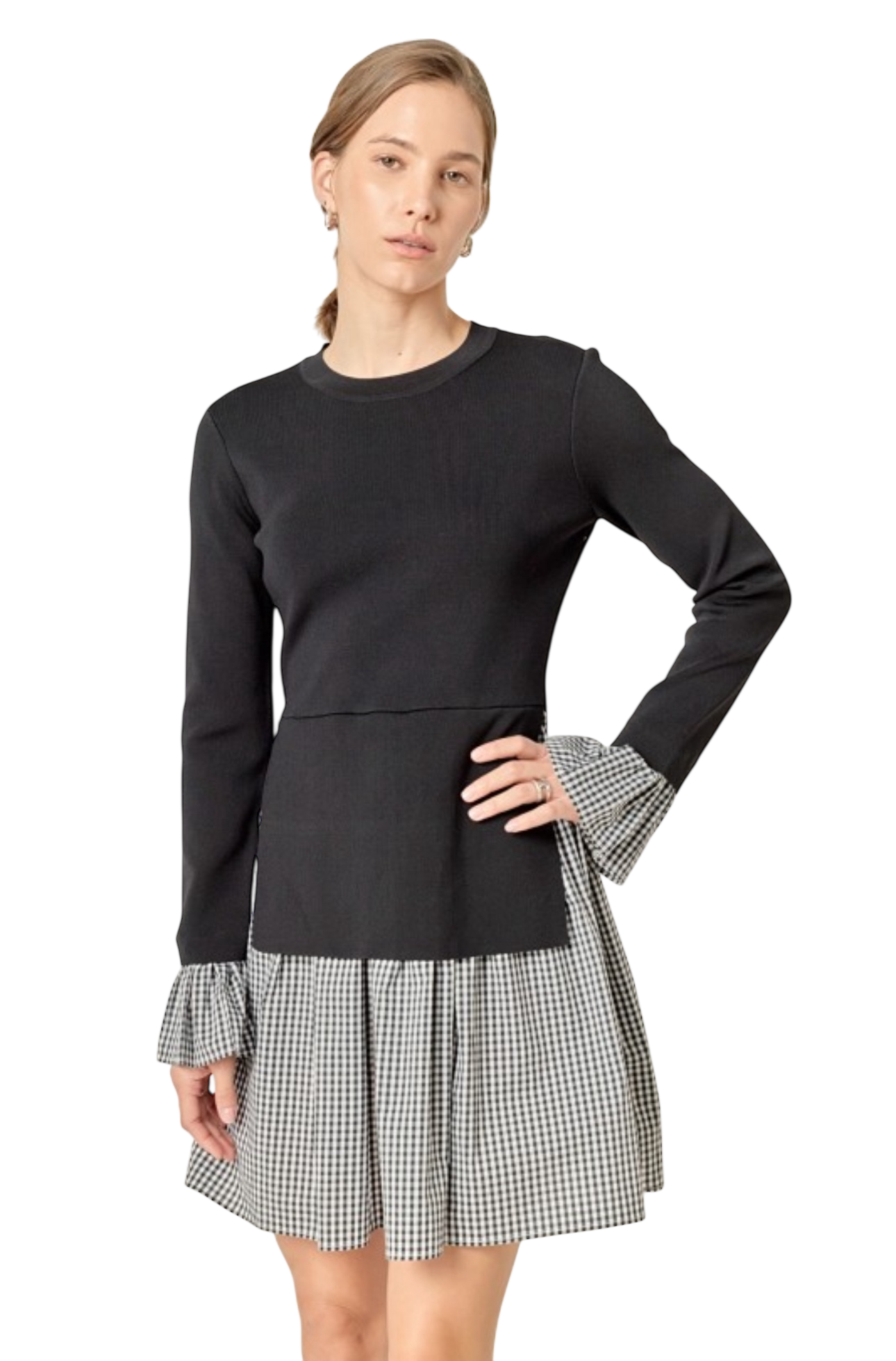 Mixed Media Gingham Check Mini Dress