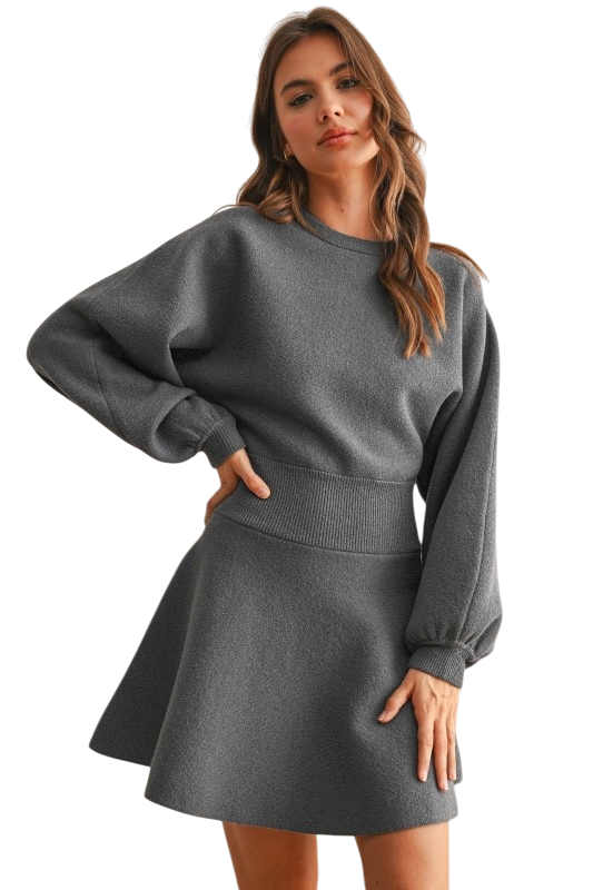 Ballon Sleeve Sweater Dress - Slate