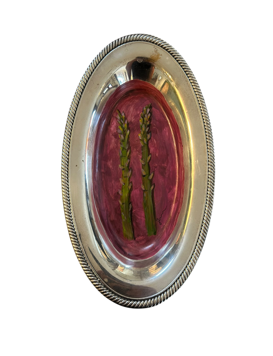 Jenn Leverett Art - Asparagus on Oval Silver Platter