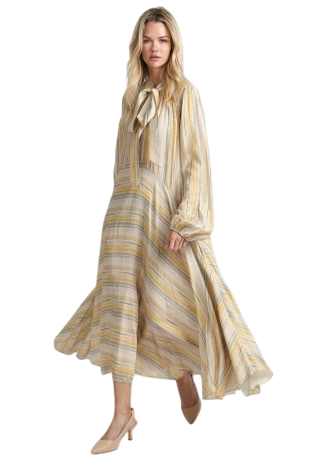 Striped Tie Neck Maxi Dress