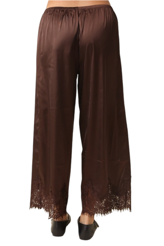 Brown Satin Lace Trim Pants