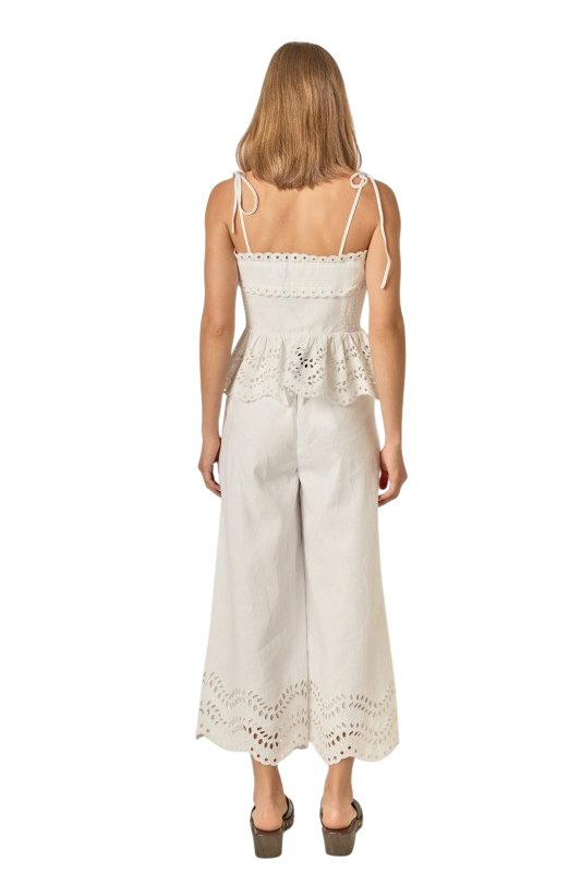 Eyelet Trim Linen Pants