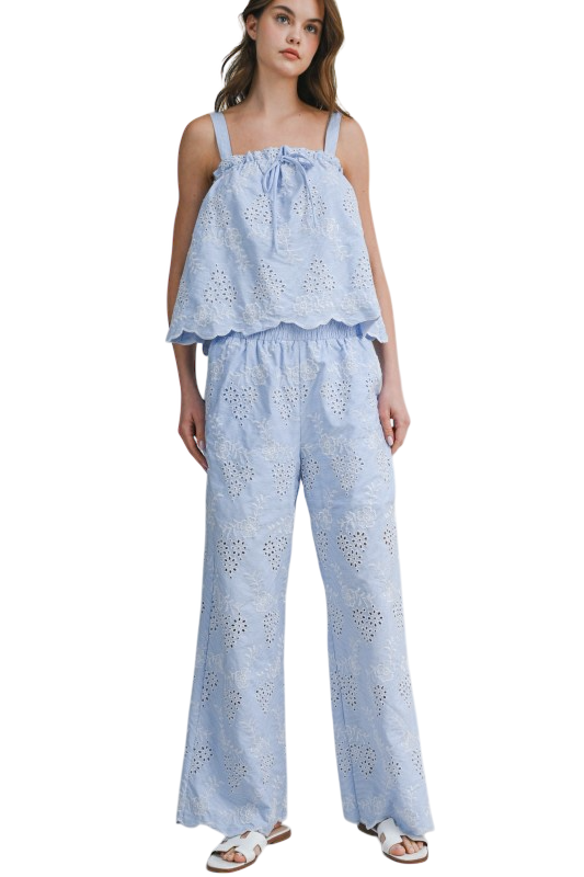 Striped Eyelet Pants Set