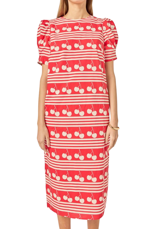 Cherry Printed Midi Dress