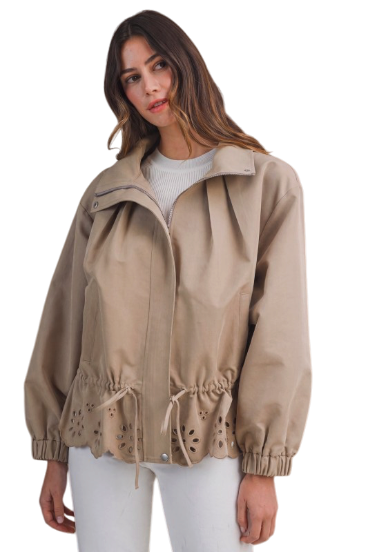 Oversized Eyelet Hem Jacket