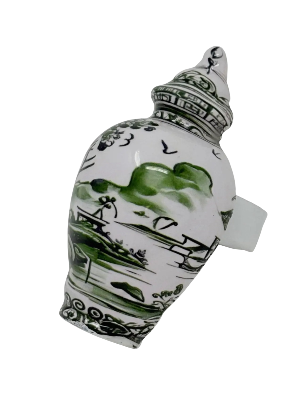 Green & White Village Scene Napkin Ring