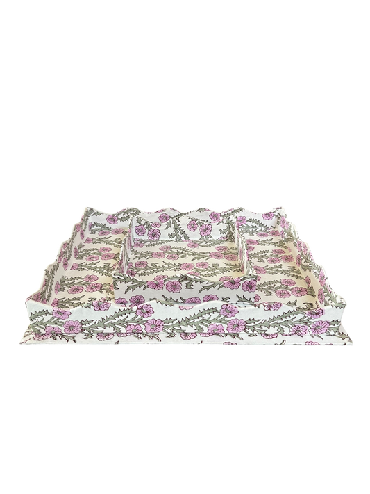 Forget-Me-Not Scalloped Blockprint Tray Set