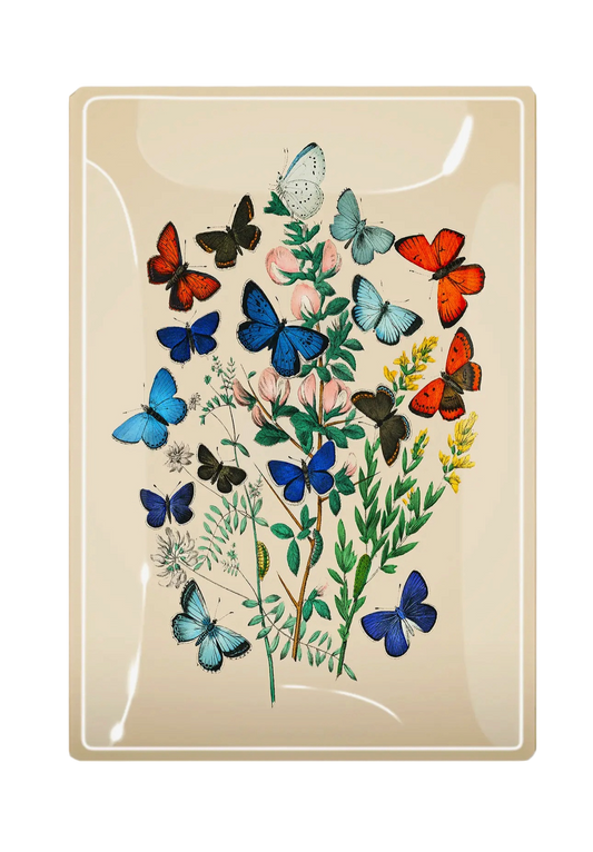 Garden Fluttering Butterflies Decoupage Glass Tray