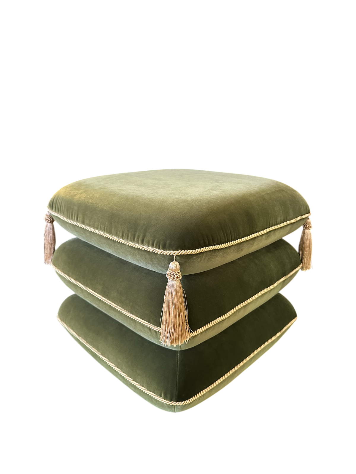 Tasseled Olive Velvet Stacked Ottoman