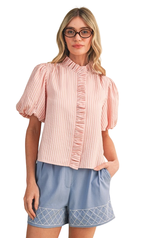 Stripe Ruffle Button Down