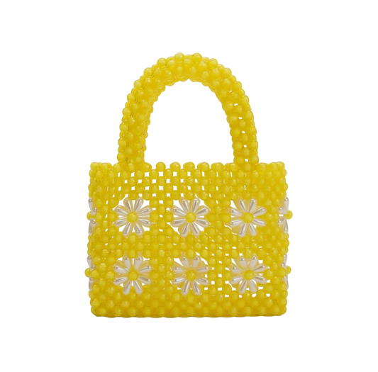 Daisy Yellow Beaded Top Handle Bag