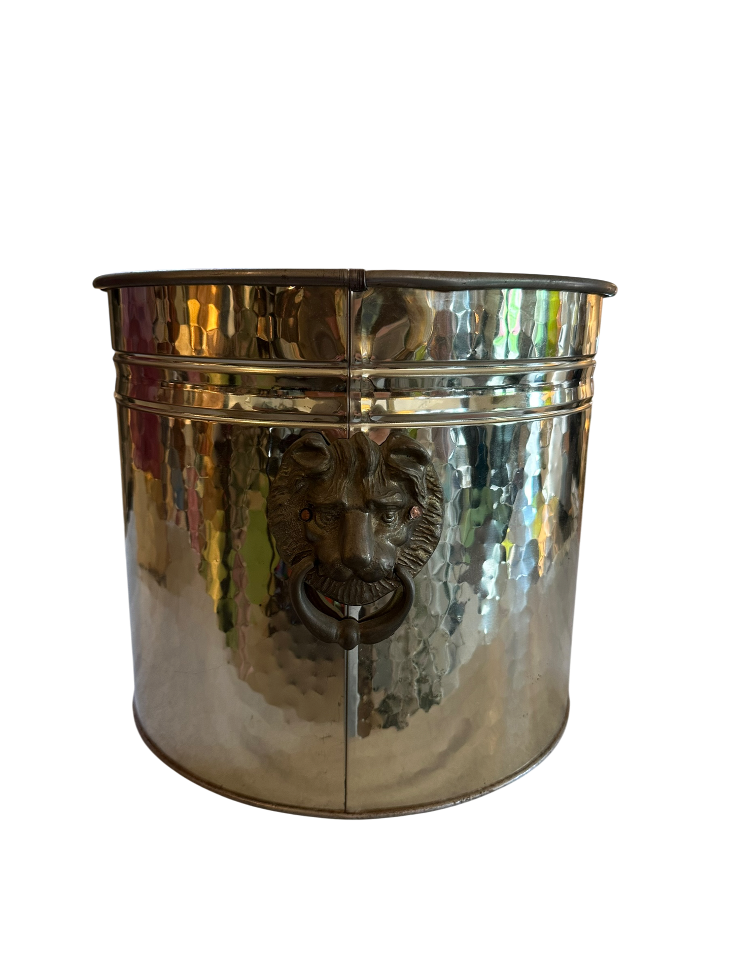 Lion Head Handle Hammered Brass Planter