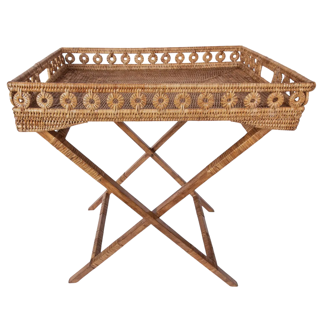 Rattan Butler Tray with Wooden Legs
