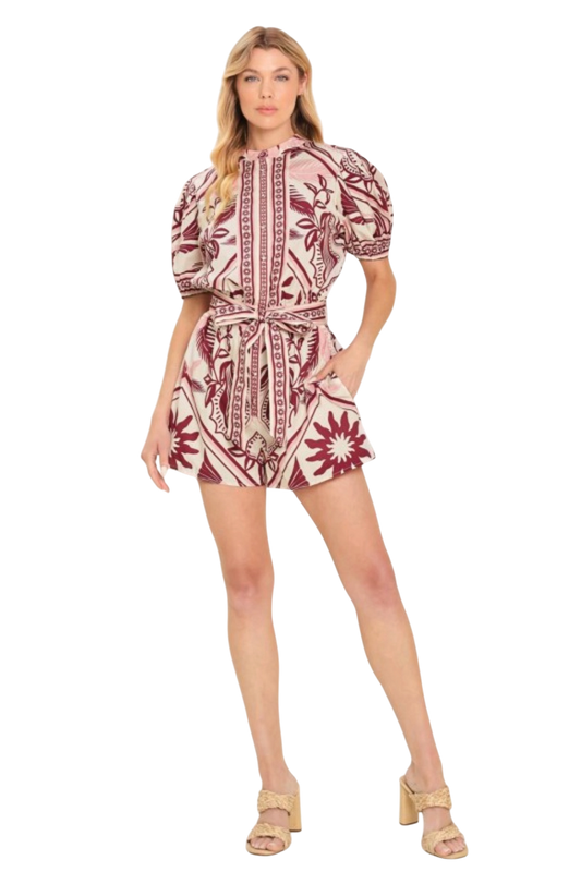 Burgundy Tropics Romper