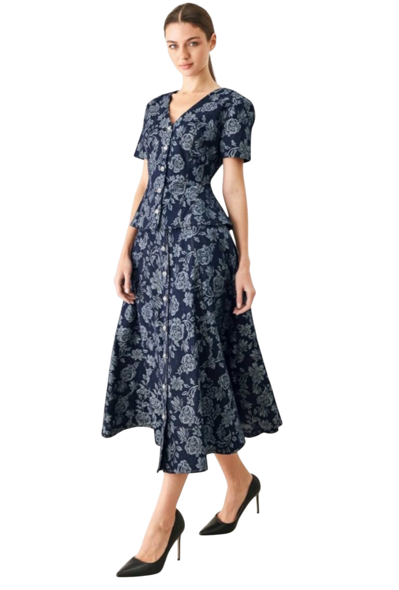 Jacquard Floral Denim Skirt