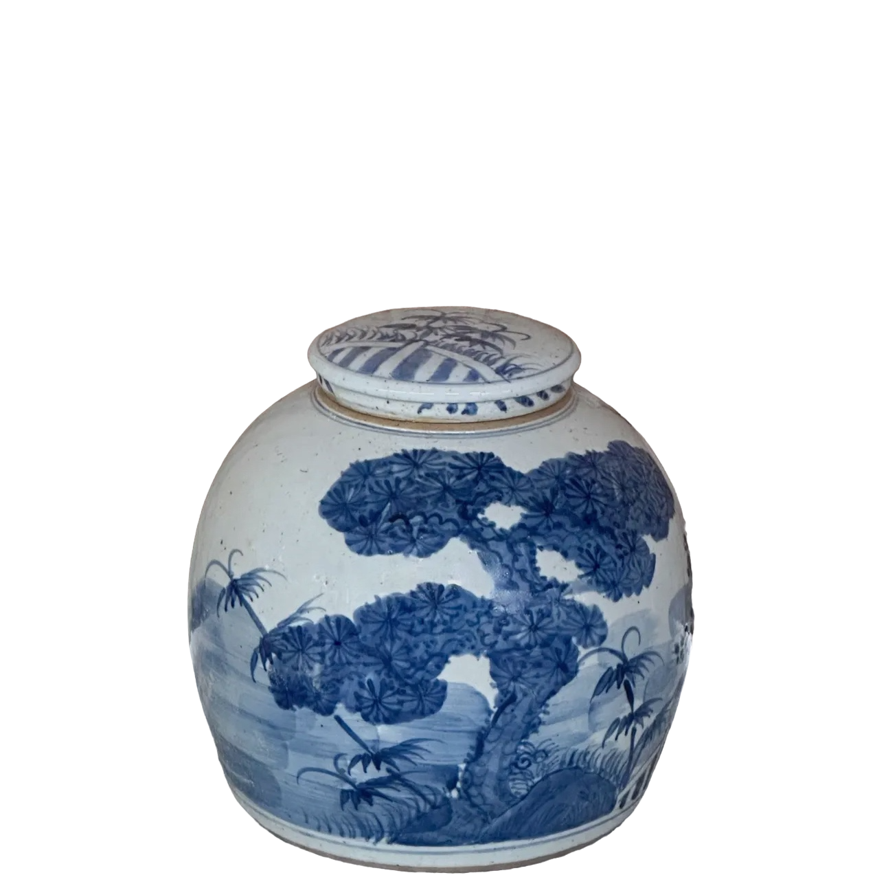 Blue & White Three Friends Large Round Storage Jar