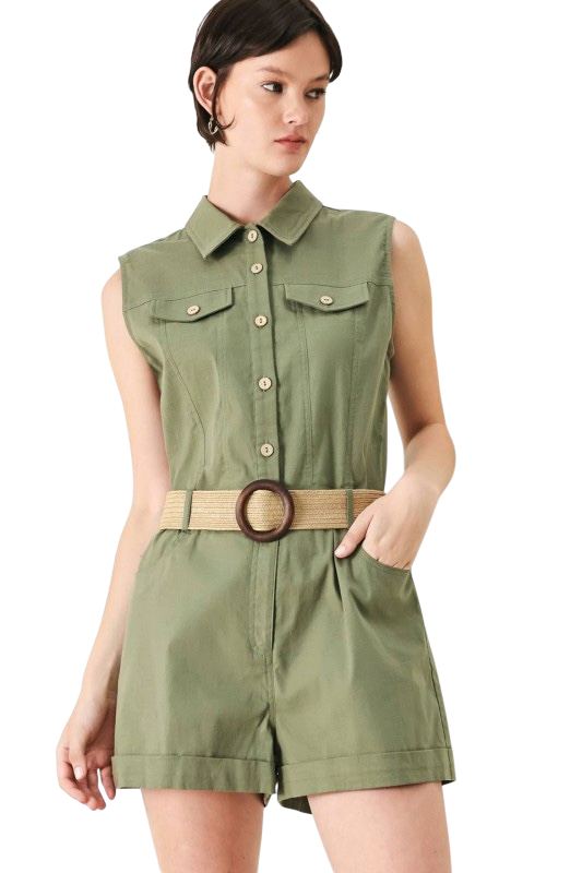 Olive Belted Romper