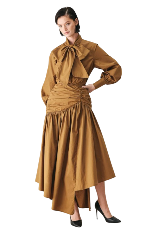 Poplin Tie Front Blouse - Cognac