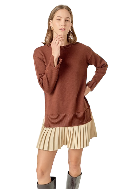 Mixed Media Pleated Mini Dress