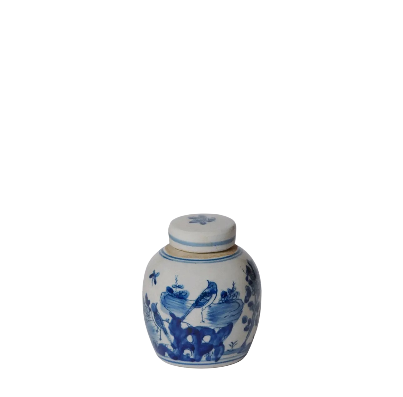 Blue & White Mini Bird and Flower Round Jar