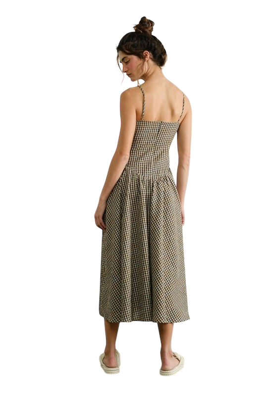 Gingham Smocked Flare Midi Dress