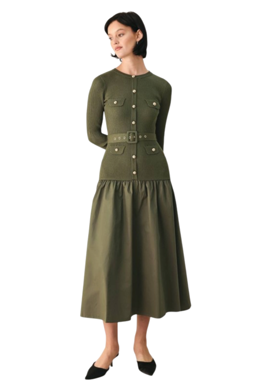 Olive Knit Midi Dress
