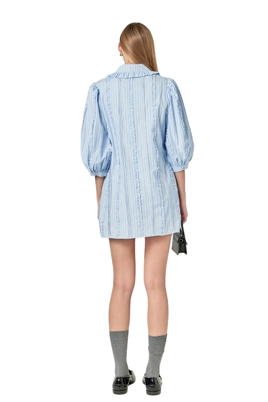 Pintuck And Ruffle Detail Shirt Dress