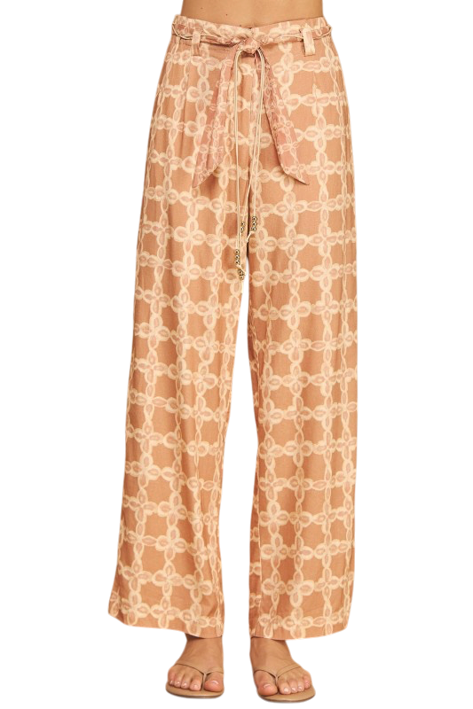 Geometric Belted Wide Leg Pants