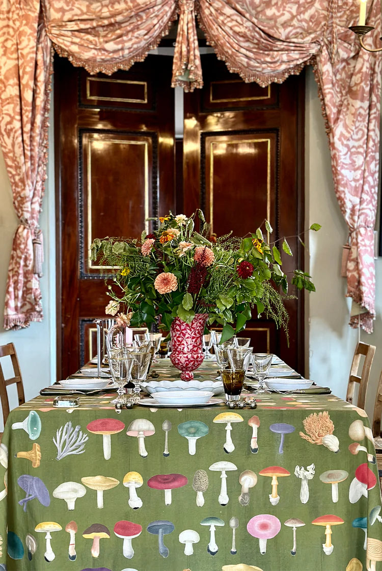S&B x John Derian Green Fungi Linen Tablecloth