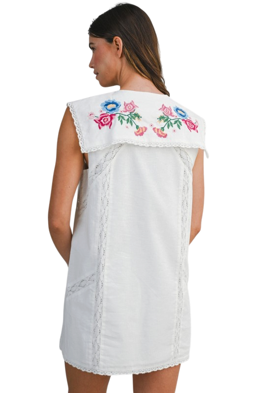 Floral Embroidered Sailor Collar Mini