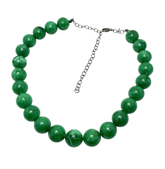 Emerald Green Marbled Beaded Necklace