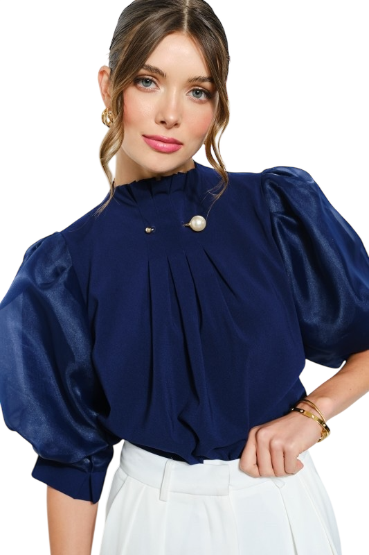 Pearl Detail Sheer Blouse