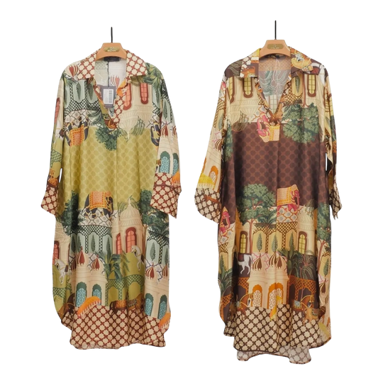 Indian Palace Print Shirt Dress - Two Colors!