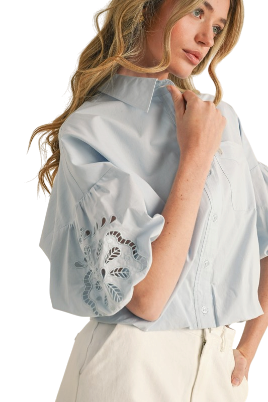 Embroidered Bubble Sleeve Top