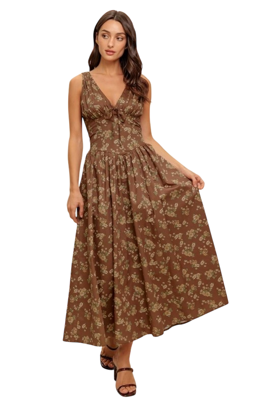 Hannah Vintage Floral Tie Front Dress