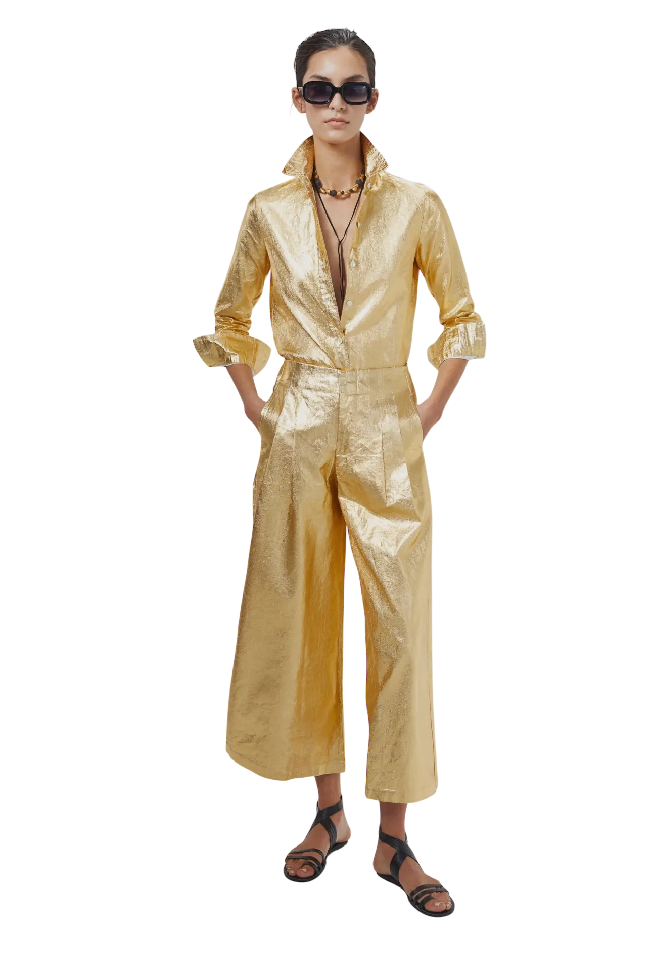 Culotte Metallic Linen Pant - Gold