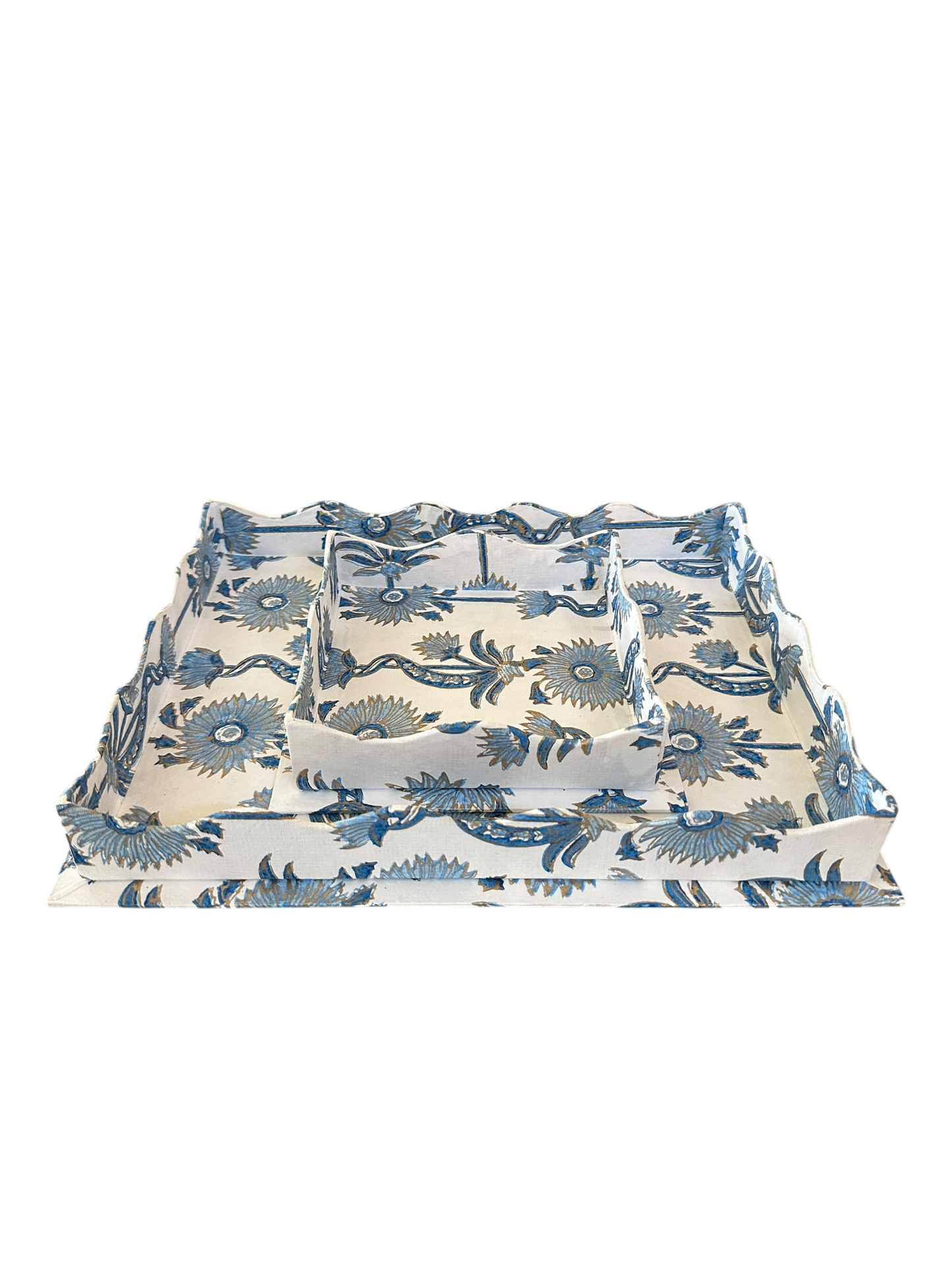 Scalloped Floral Vines Tray Set - Blue
