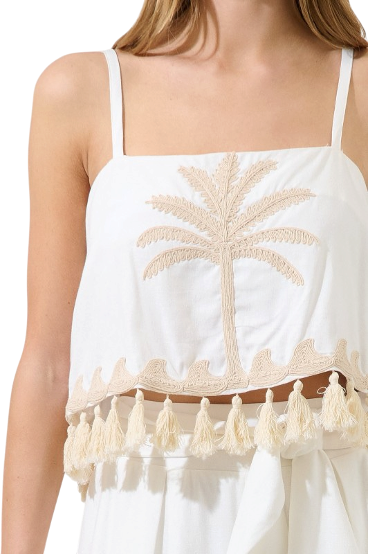 Palm Tassel Trim Crop Top