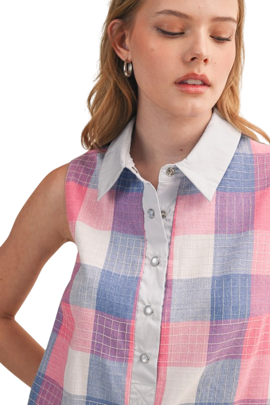 Checkered Plaid Button Down Midi Dress
